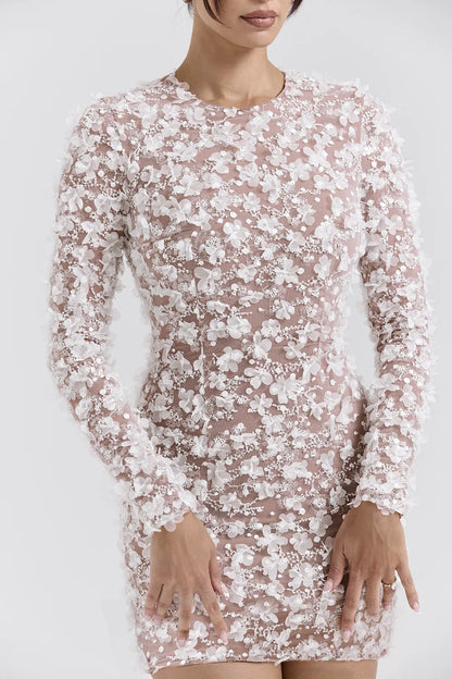 Alize White Floral Appliqué Backless Mini Bridal Gown