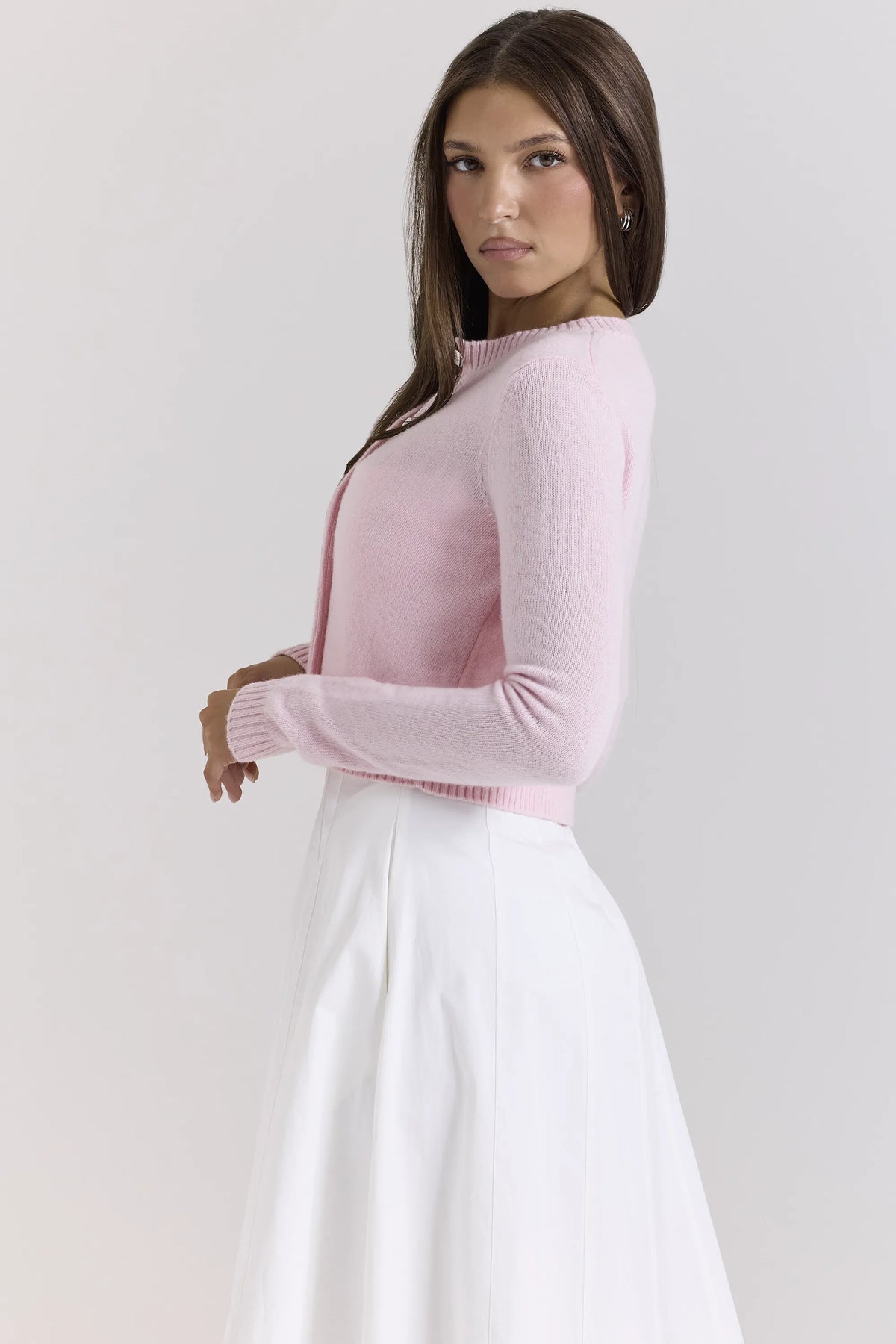 Alliana Pink Cropped Wool Cardigan