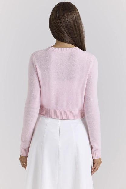 Alliana Pink Cropped Wool Cardigan