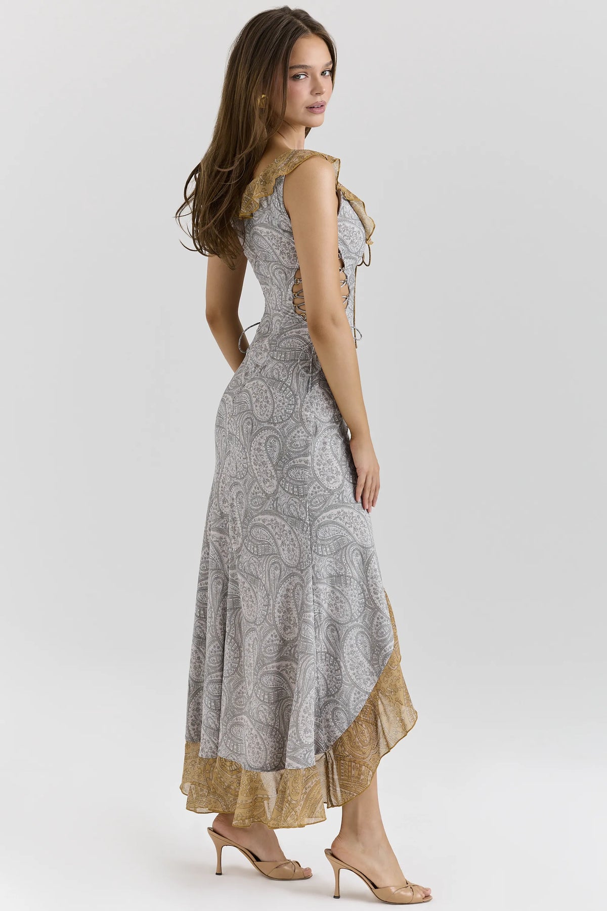 Aloura Paisley Print Georgette Ruffle Maxi Dress