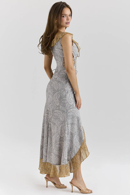 Aloura Paisley Print Georgette Ruffle Maxi Dress