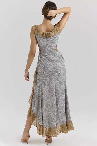 Aloura Paisley Print Georgette Ruffle Maxi Dress