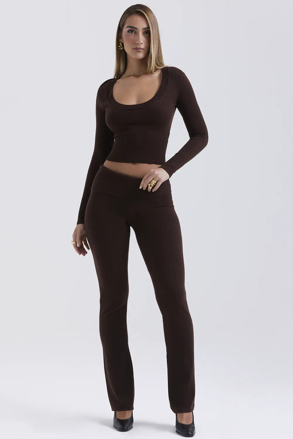 Ama Chocolate Cashmere Blend Trousers