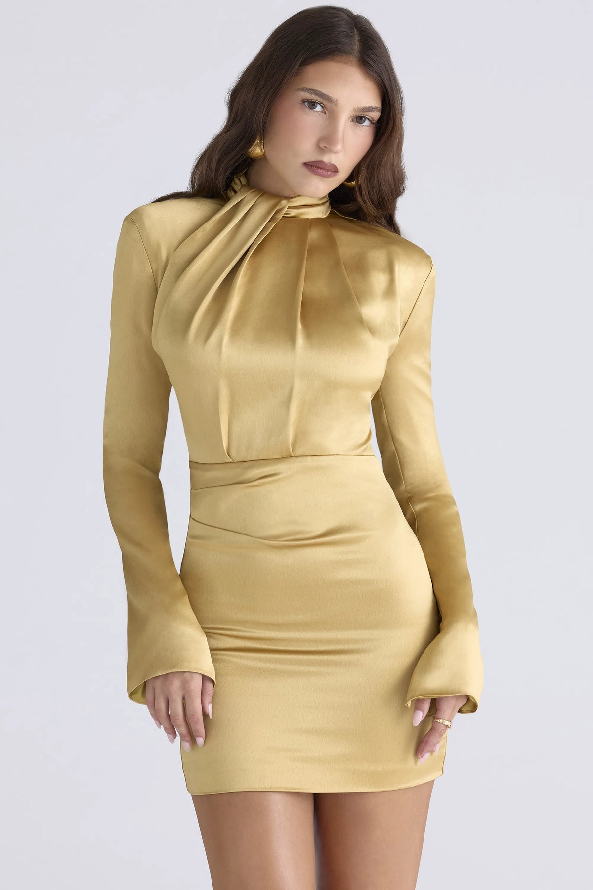 Amala Gold Long Sleeve Satin Mini Dress