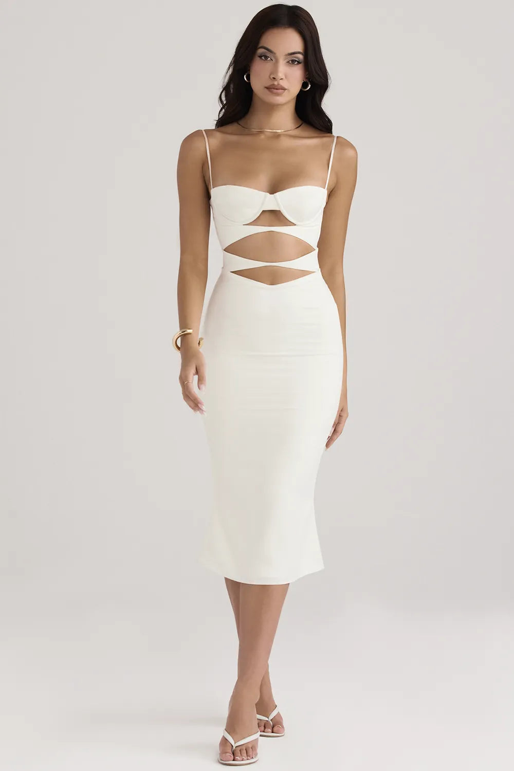 Amalia Ivory Satin Cutout Corset Dress