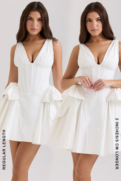 Amalia White Stretch Cotton Bow Mini Dress
