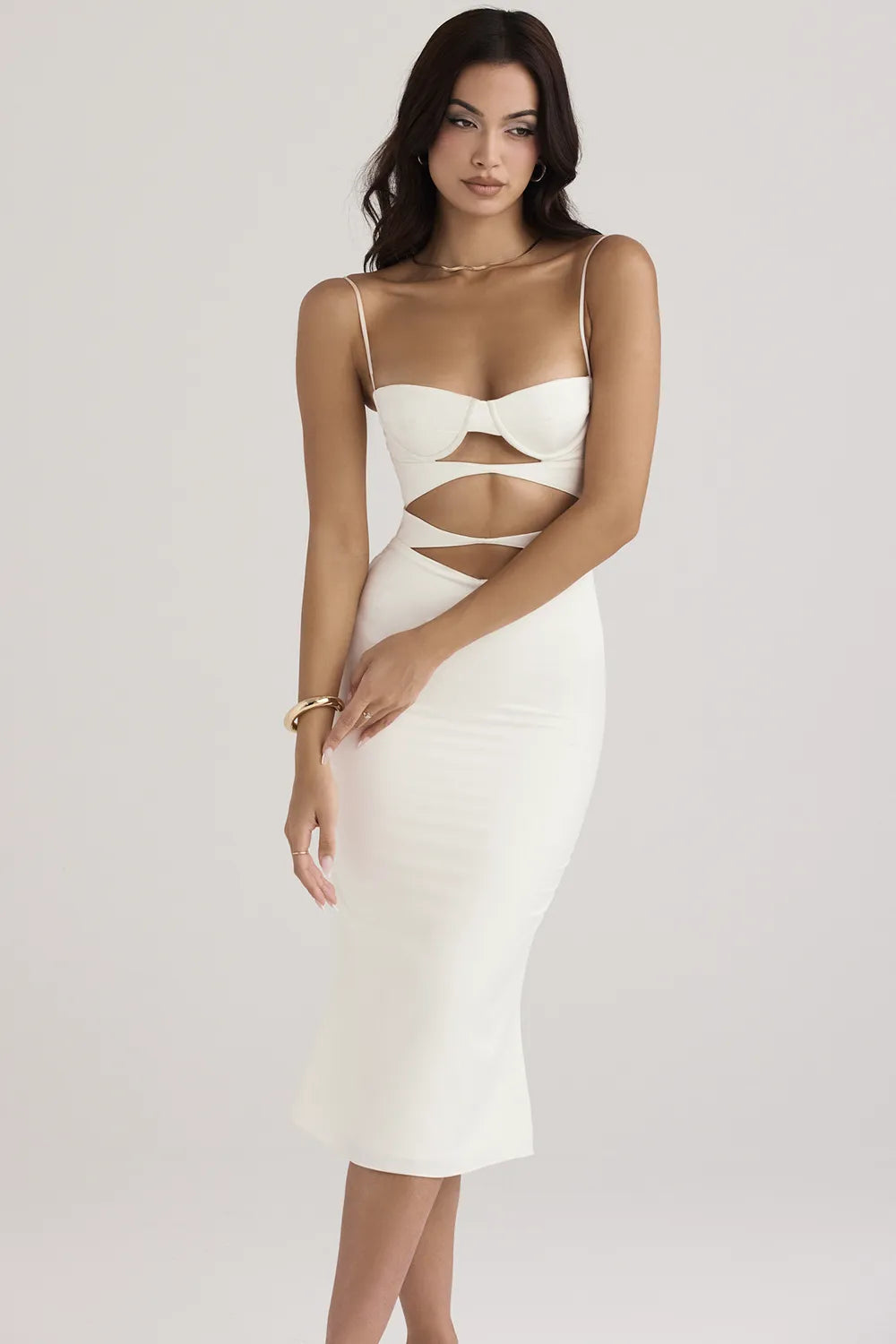 Amalia Ivory Satin Cutout Corset Dress