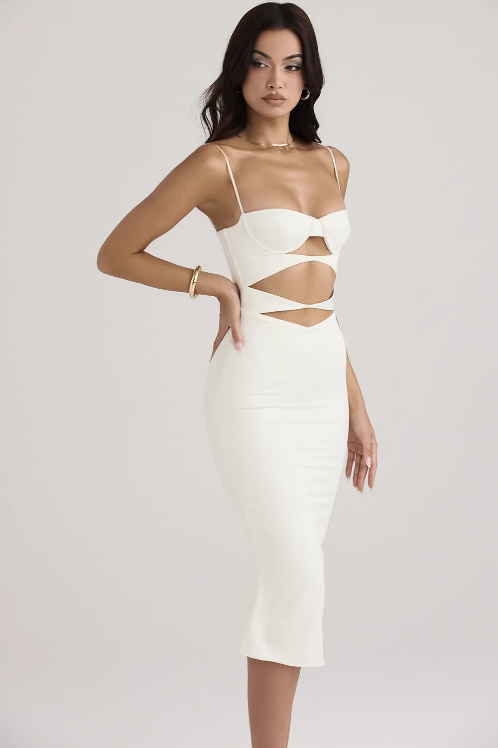 Amalia Ivory Satin Cutout Corset Dress