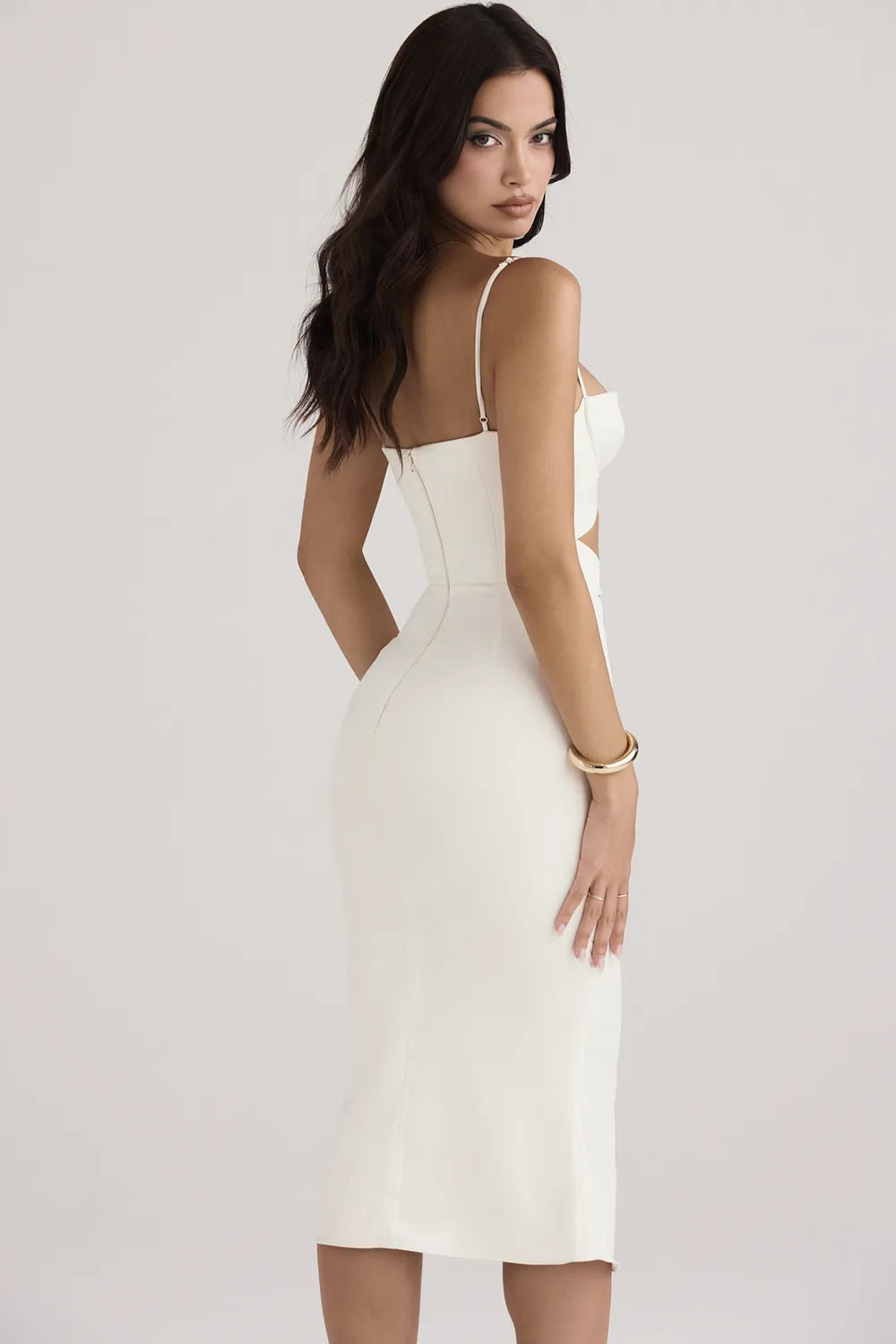 Amalia Ivory Satin Cutout Corset Dress