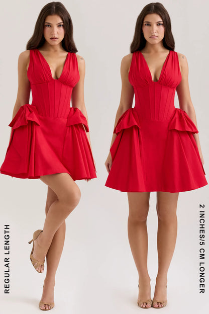 Amalia Red Cotton Bow Mini Dress