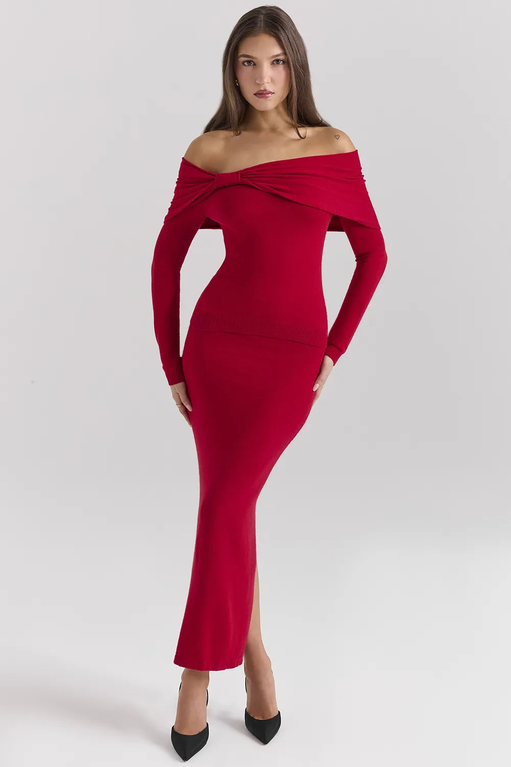 Faith Holly Red Cashmere Blend Midi Skirt