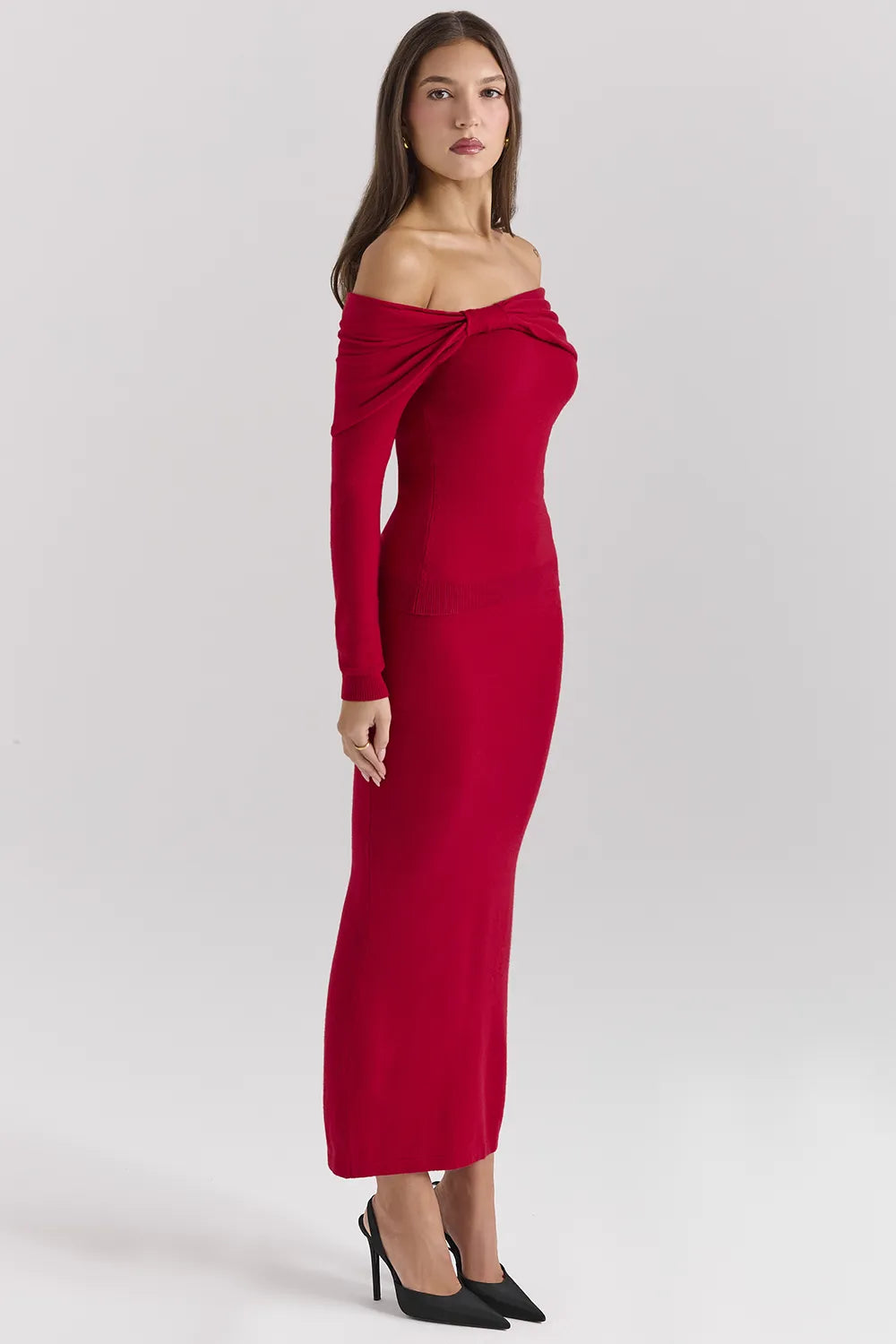 Faith Holly Red Cashmere Blend Midi Skirt