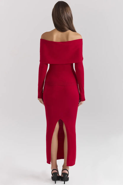 Faith Holly Red Cashmere Blend Midi Skirt
