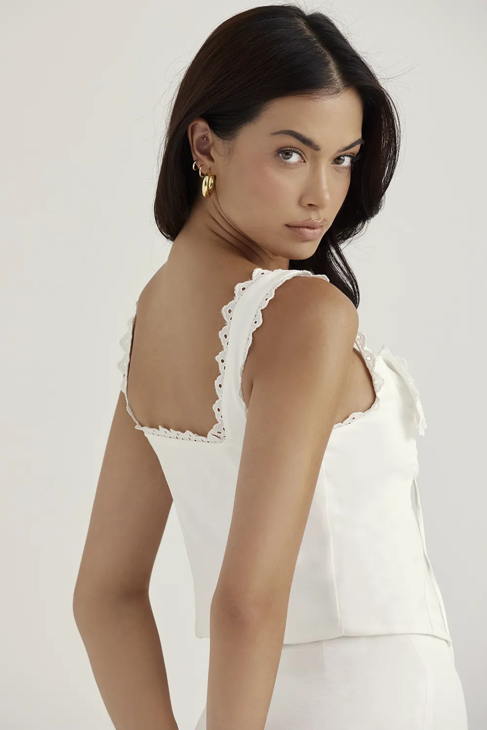 Amber White Lace Trim Top