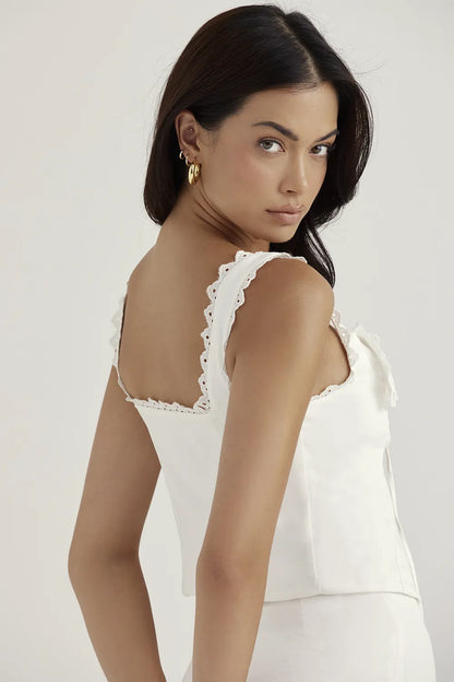 Amber White Lace Trim Top
