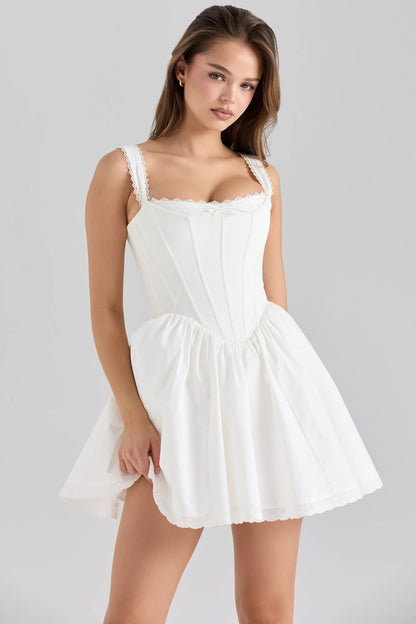 Ami White Stretch Cotton Corset Mini Dress