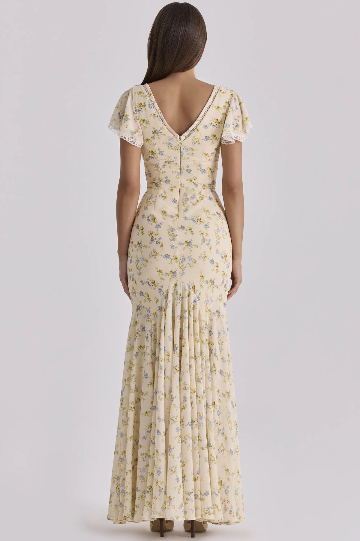 Amina Lemon Floral Print Georgette Maxi Tea Dress