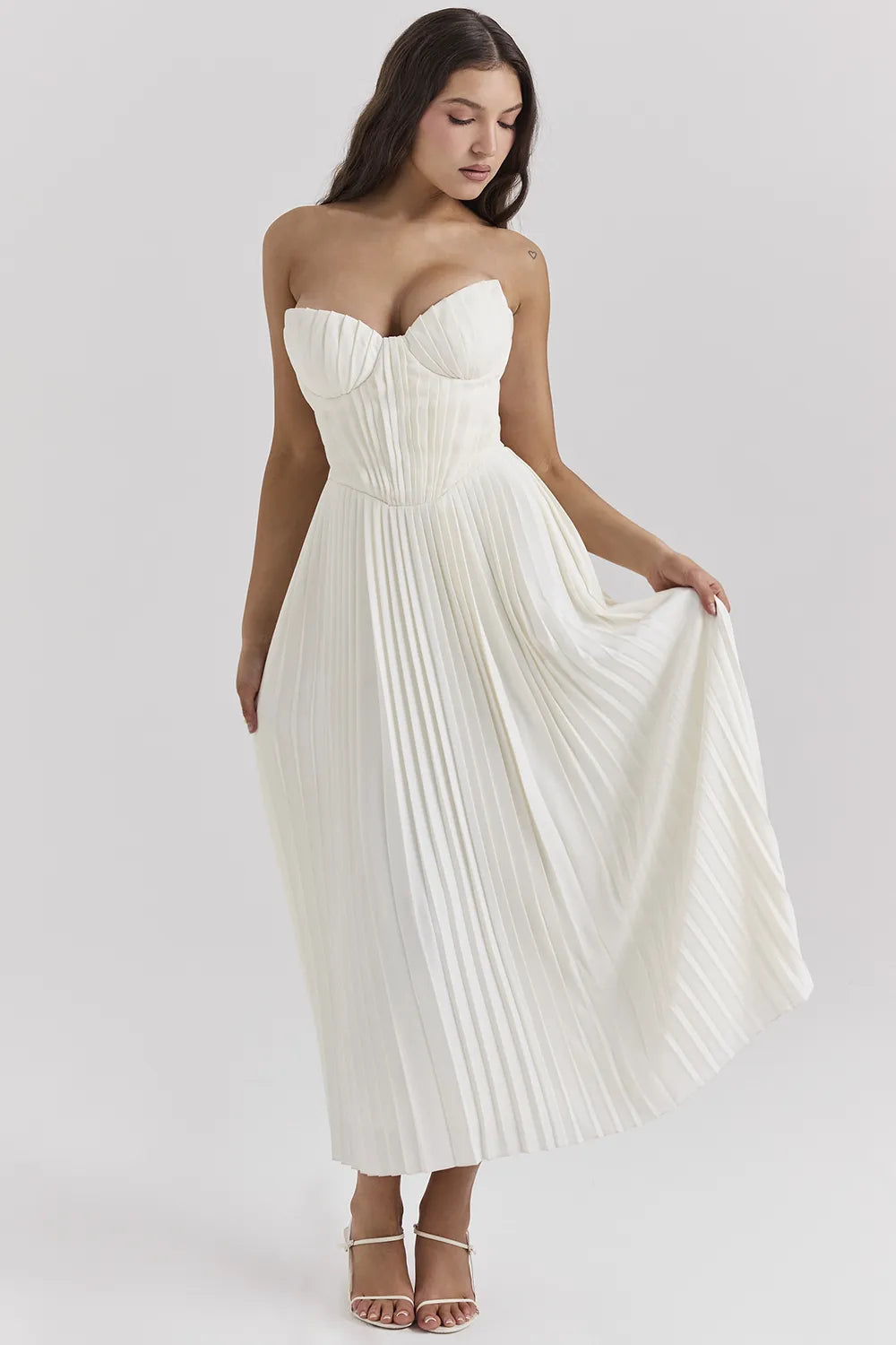 Amorata Ivory Pleated Maxi Dress