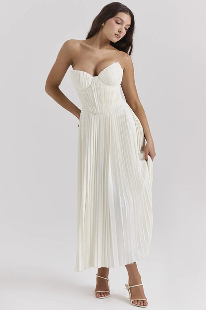 Amorata Ivory Pleated Maxi Dress