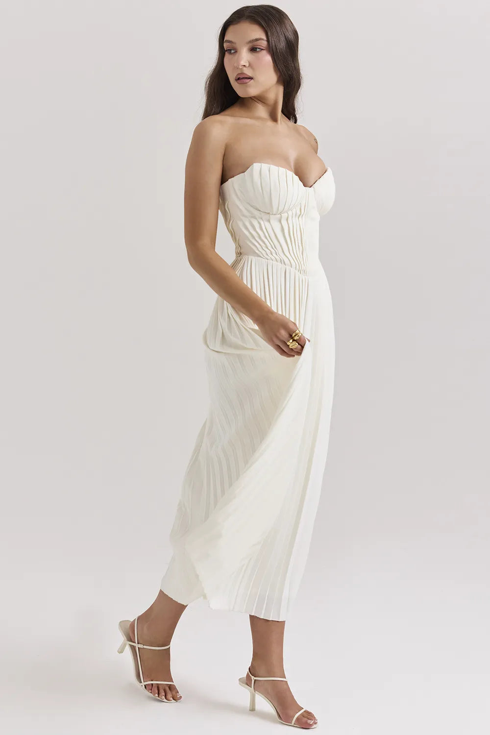 Amorata Ivory Pleated Maxi Dress