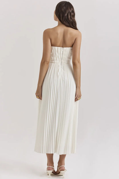 Amorata Ivory Pleated Maxi Dress