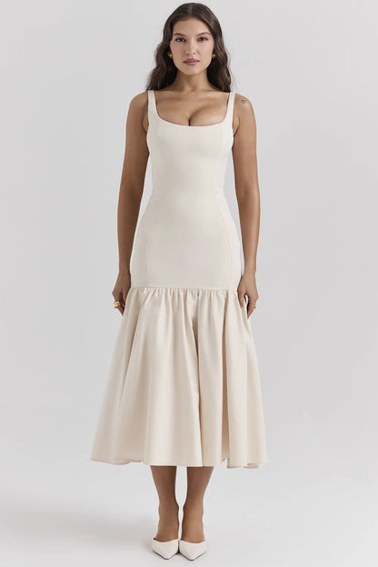Amore Vintage Cream Dropped Waist Midi Dress