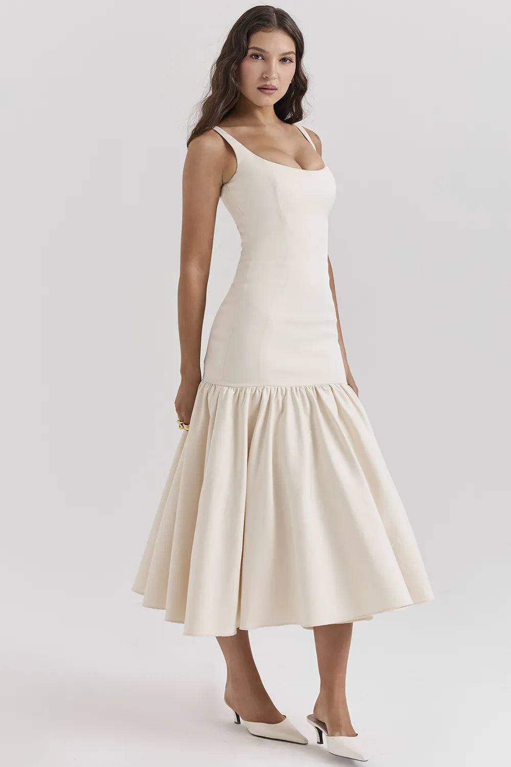 Amore Vintage Cream Dropped Waist Midi Dress