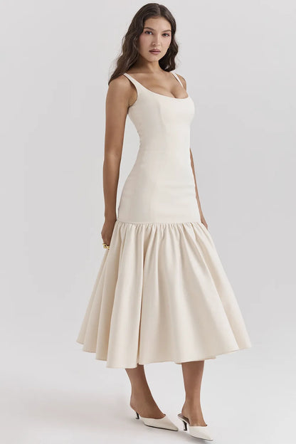 Amore Vintage Cream Dropped Waist Midi Dress