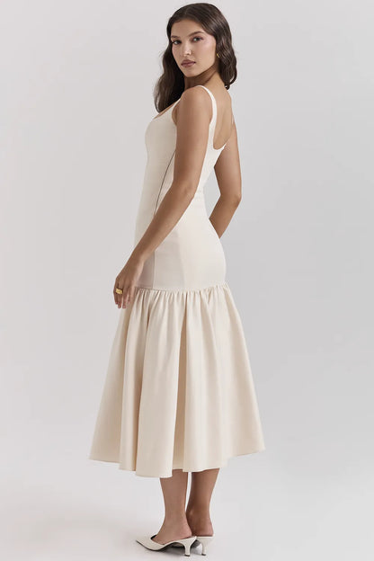 Amore Vintage Cream Dropped Waist Midi Dress