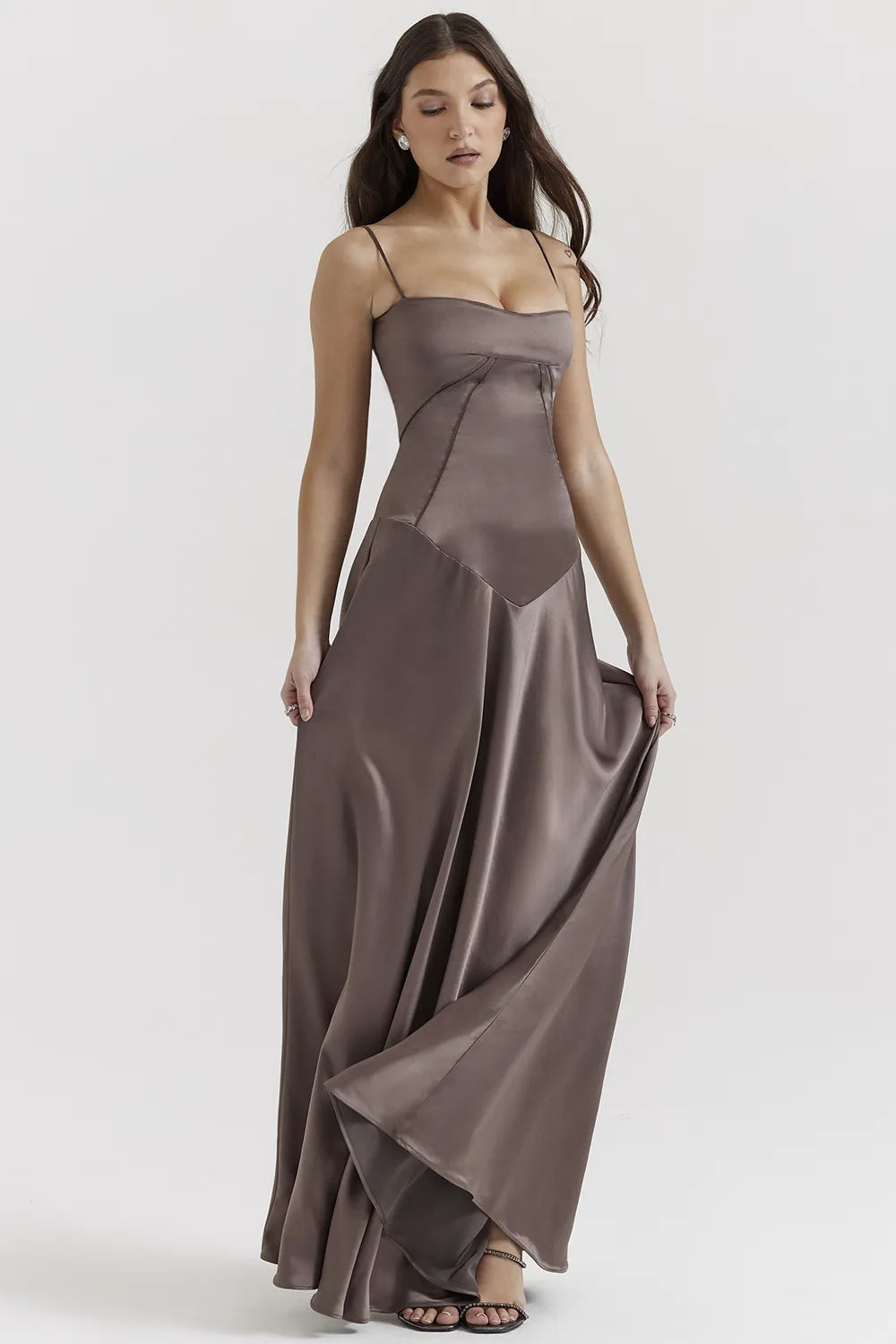 Anabella Smoke Lace Up Maxi Dress