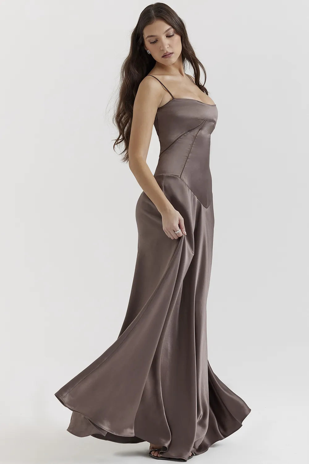 Anabella Smoke Lace Up Maxi Dress