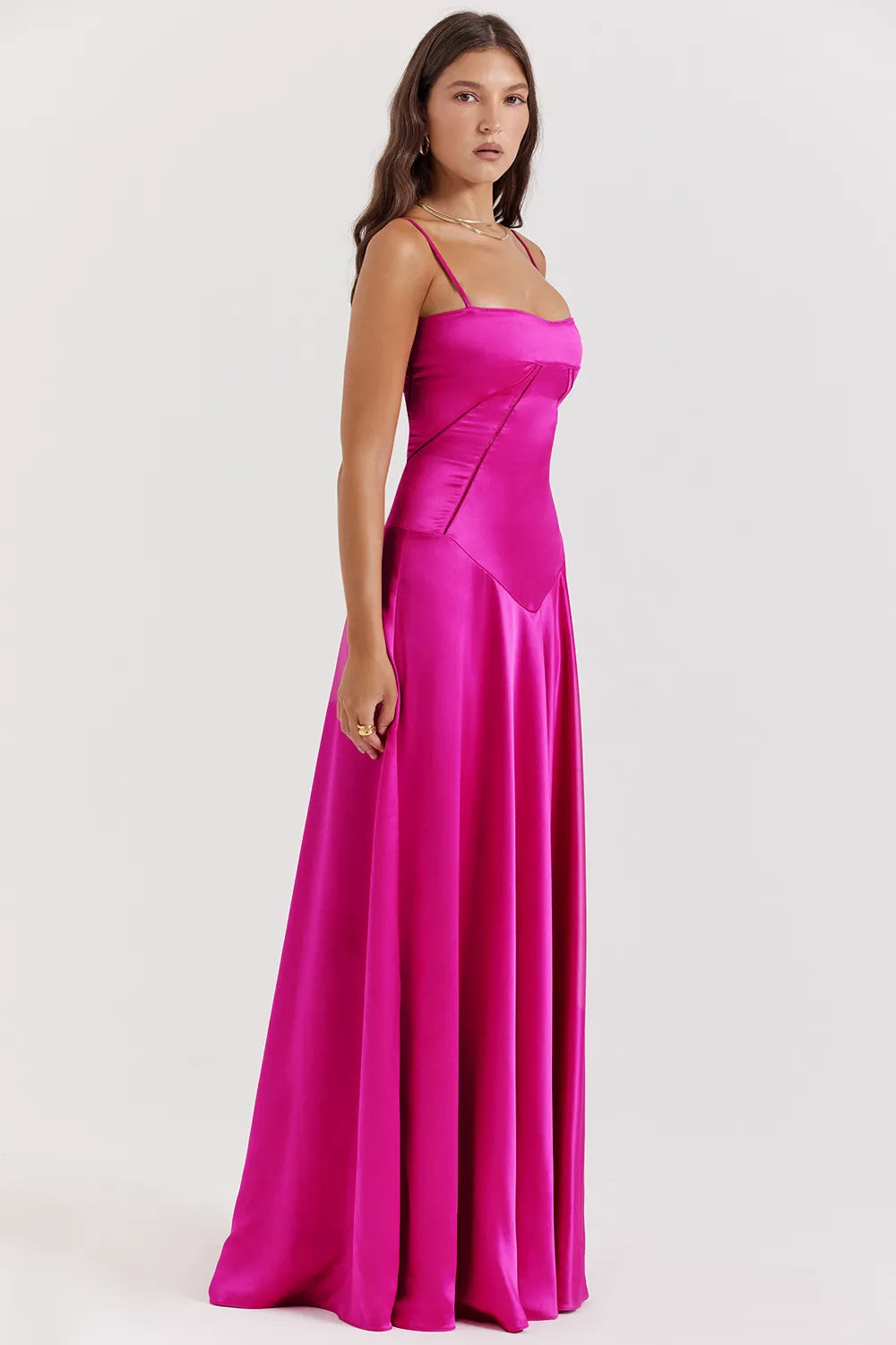 Anabella Fuchsia Lace Up Maxi Dress