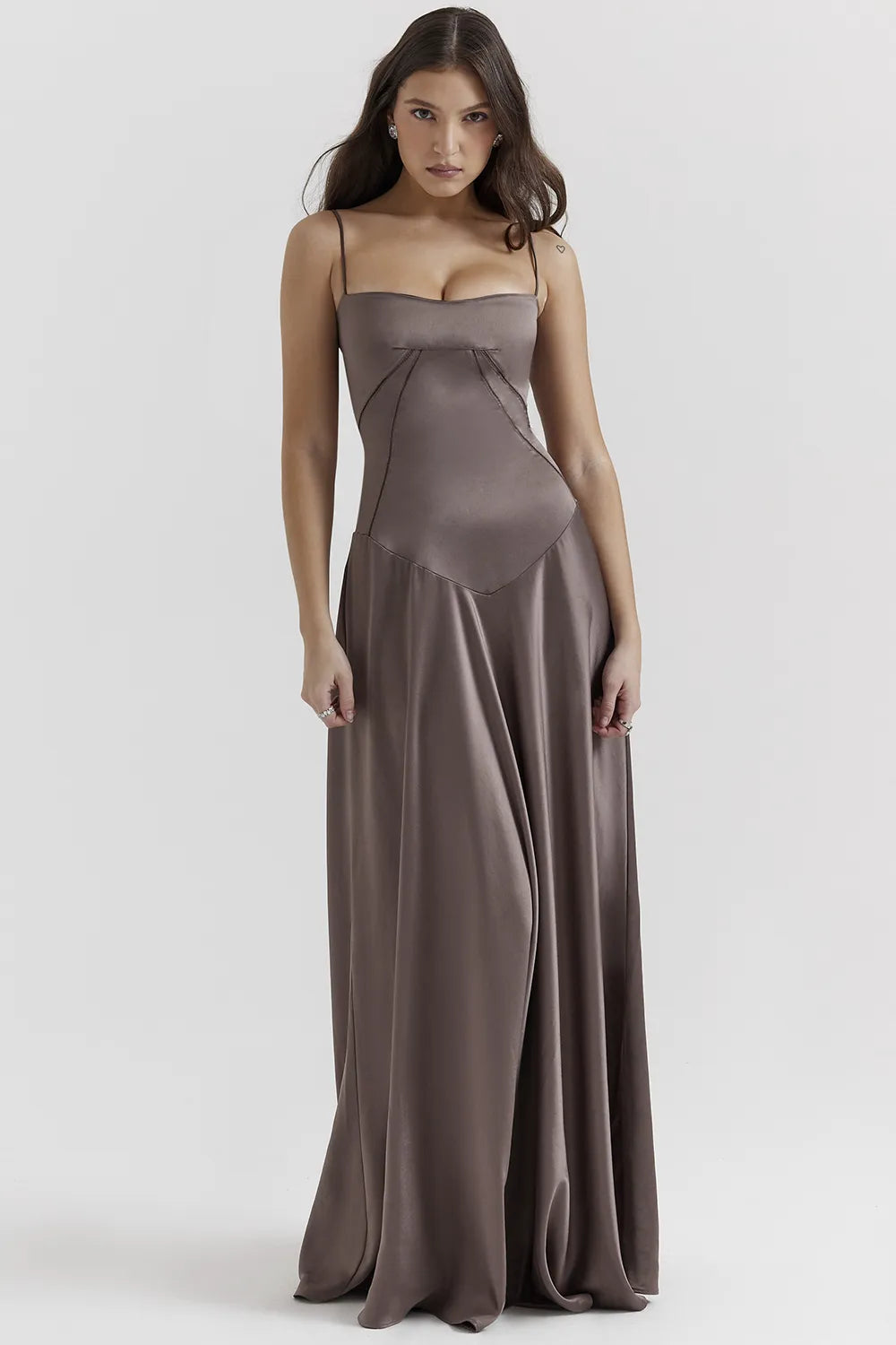 Anabella Smoke Lace Up Maxi Dress