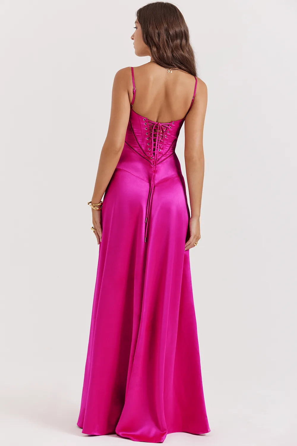 Anabella Fuchsia Lace Up Maxi Dress