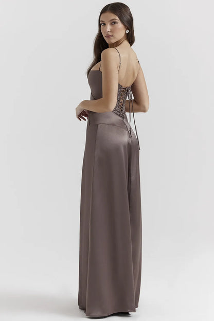 Anabella Smoke Lace Up Maxi Dress