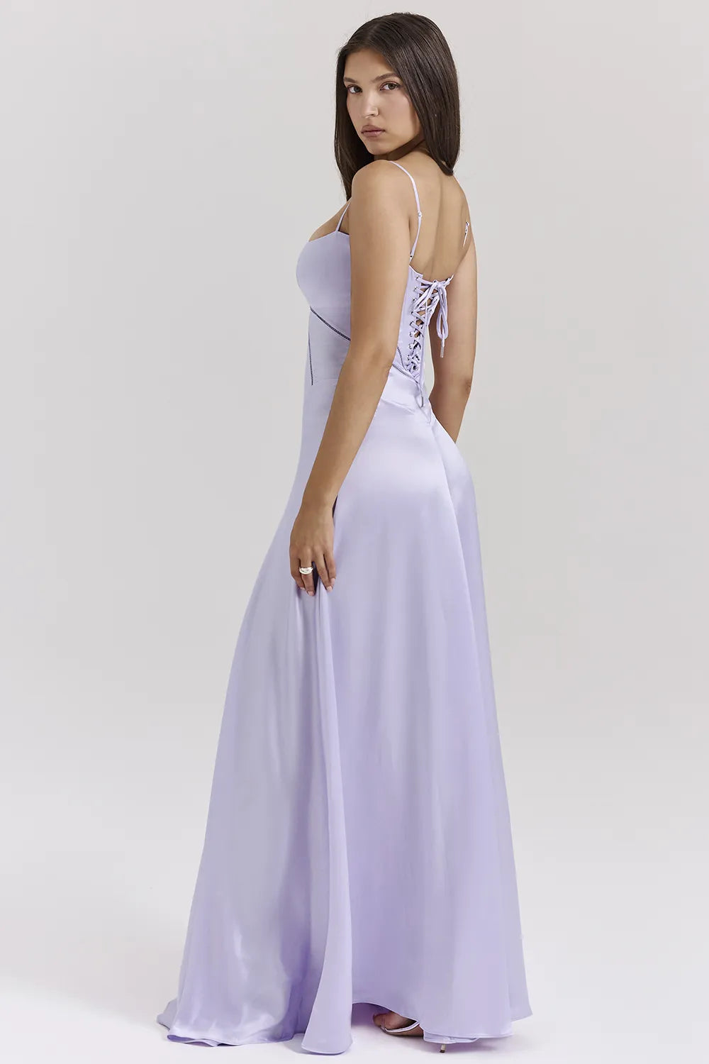Anabella Orchid Lace Up Maxi Dress