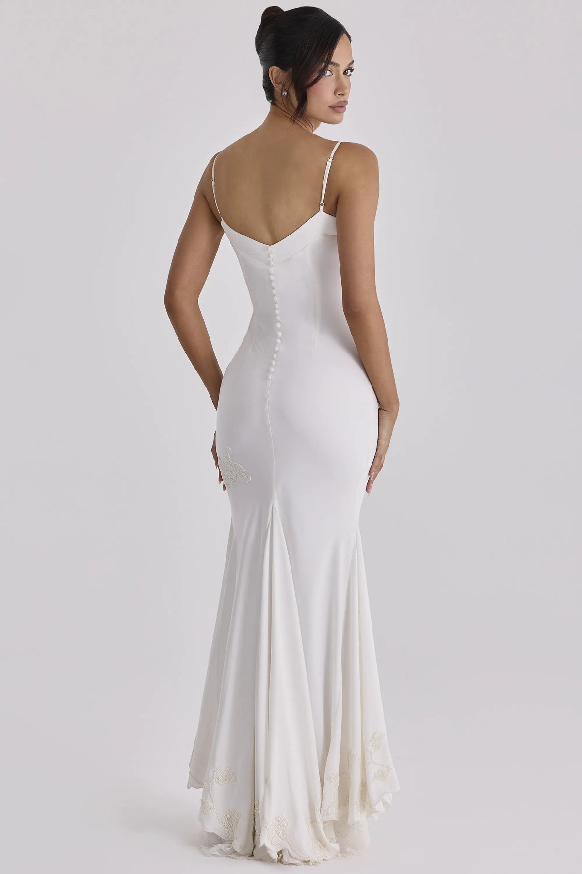 Anastelle Vintage Ivory Satin Hand Beaded Embellished Maxi Dress