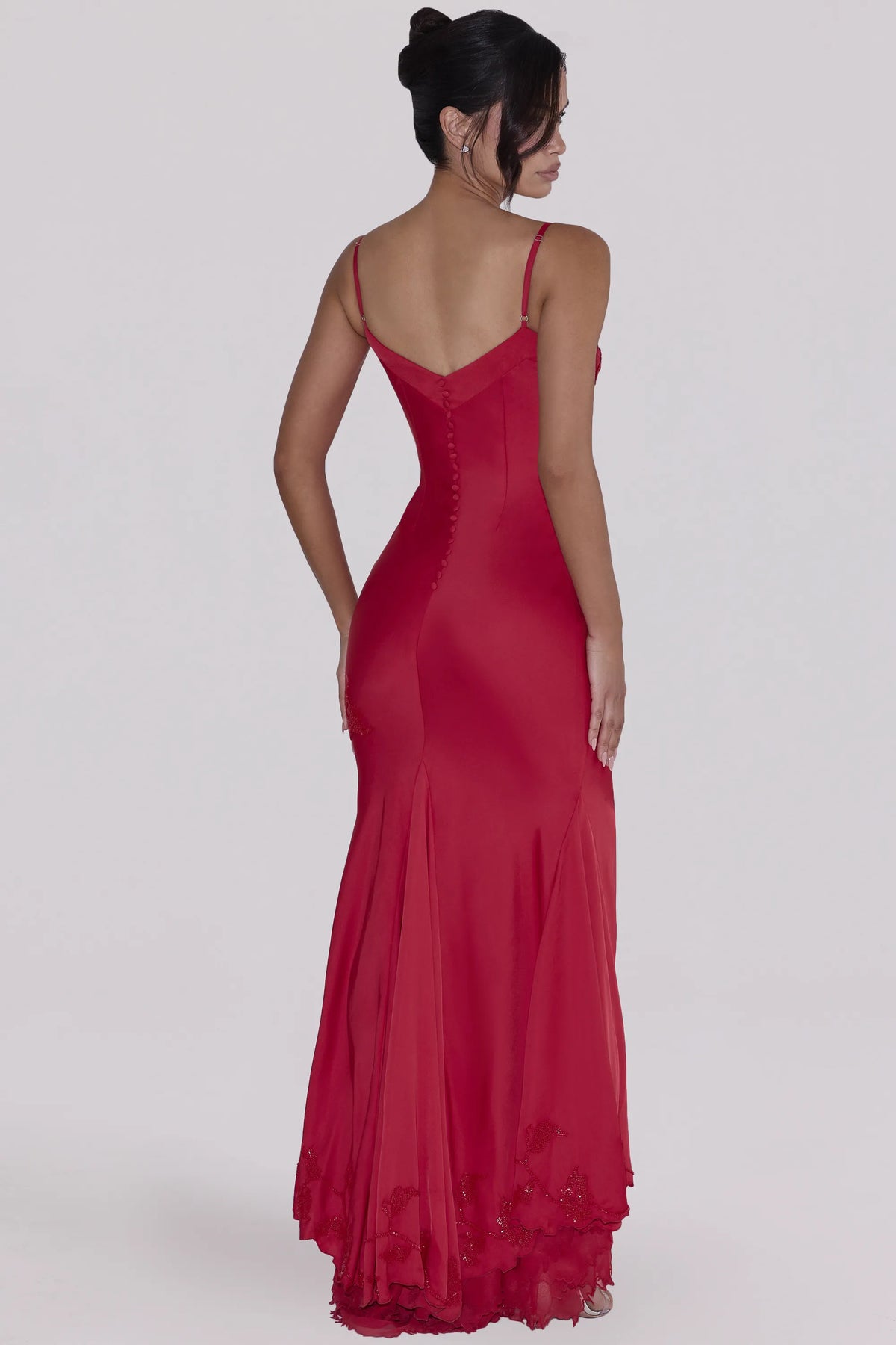 Anastelle Red Hand Beaded Embellished Satin Maxi Dress - Limited Edition