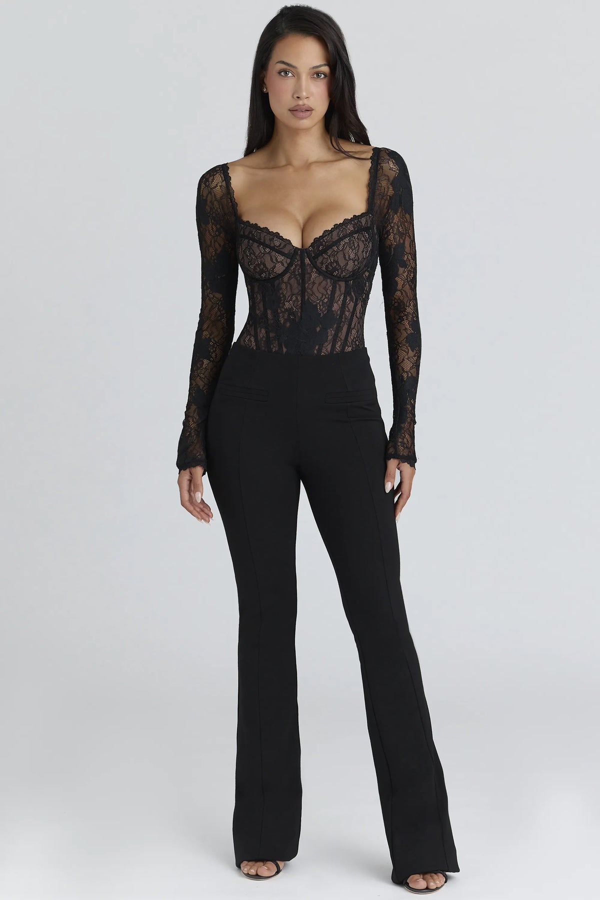 Aneira Black Lace Long Sleeve Bodysuit