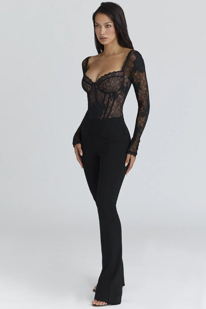 Aneira Black Lace Long Sleeve Bodysuit