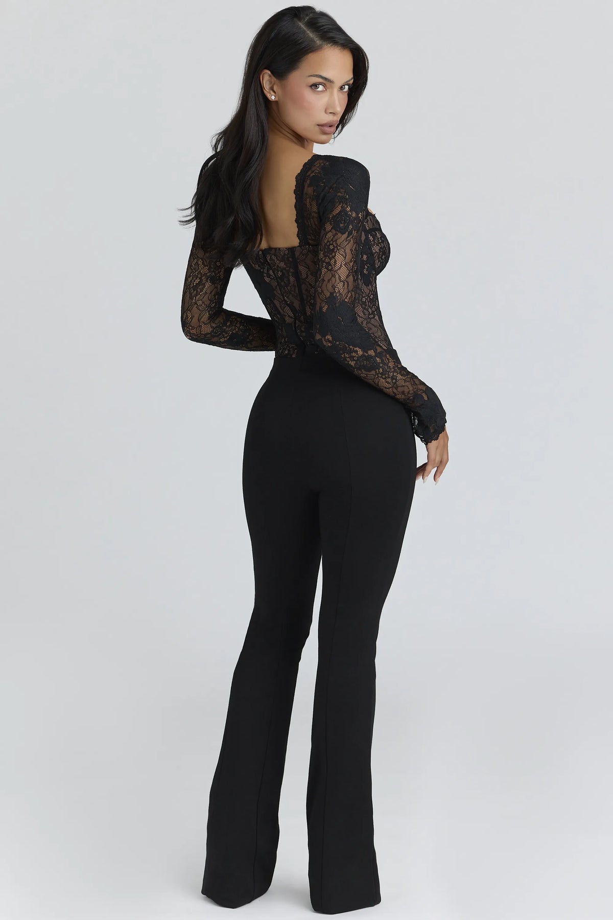 Aneira Black Lace Long Sleeve Bodysuit