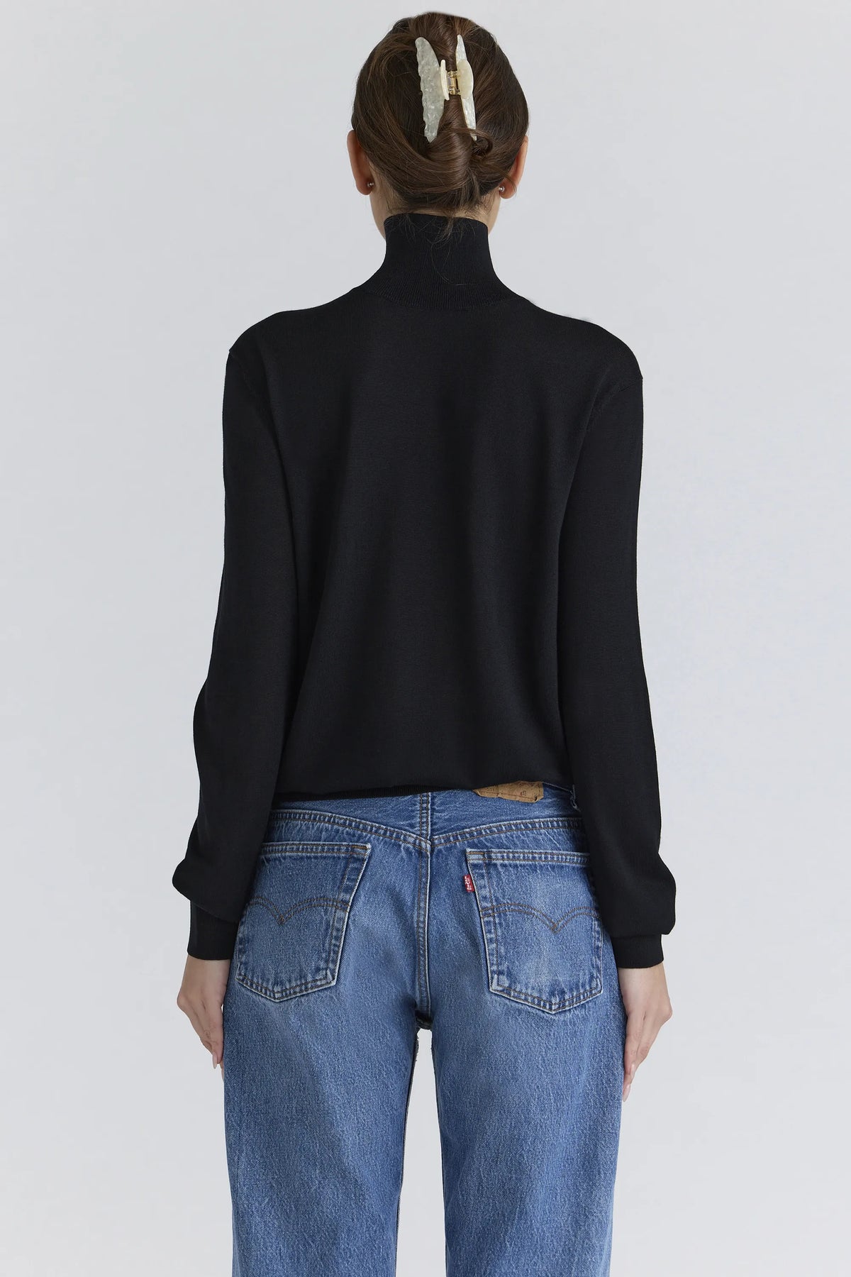 Angel Black Silk + Wool Roll Neck Sweater