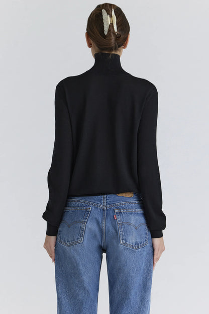 Angel Black Silk + Wool Roll Neck Sweater