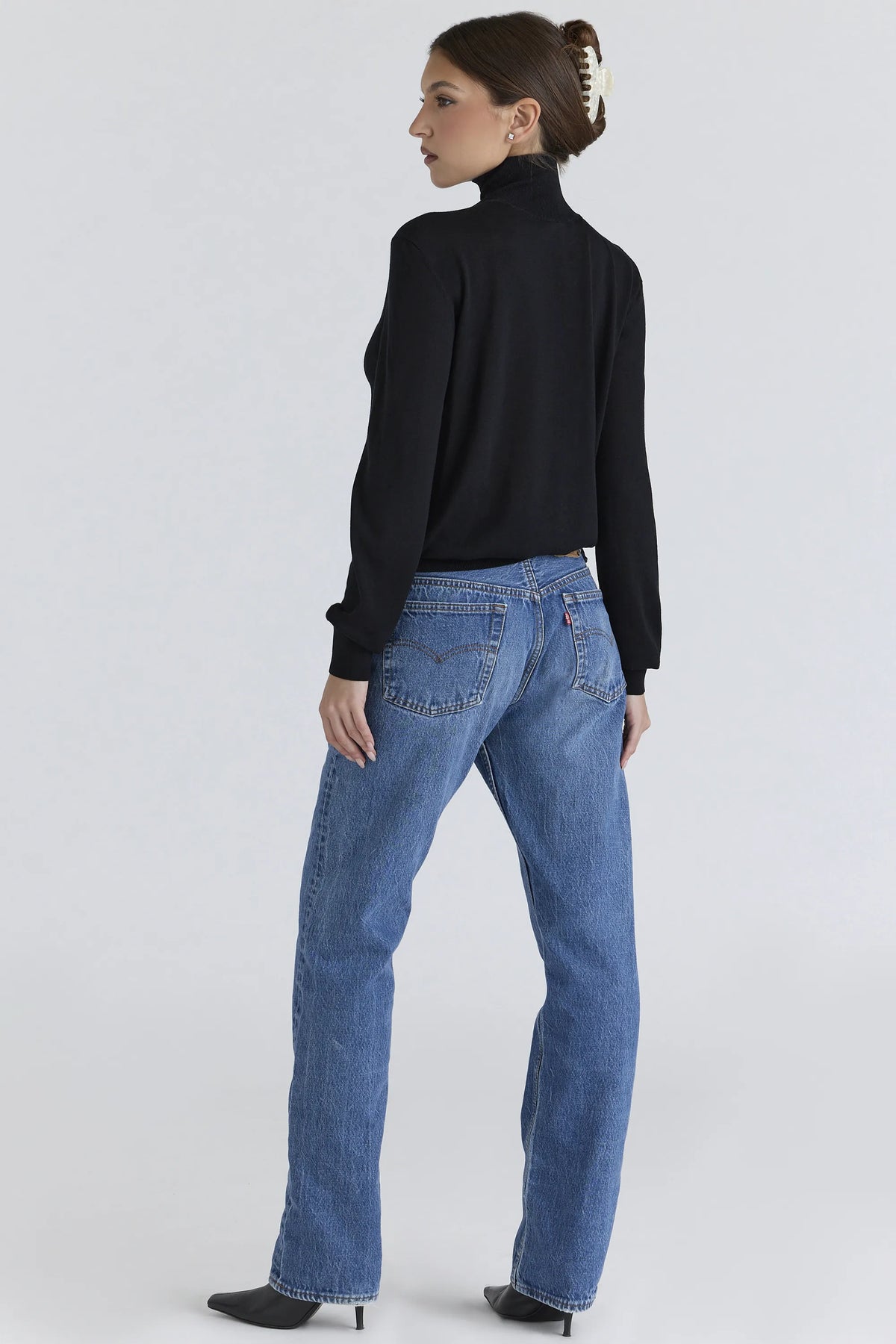 Angel Black Silk + Wool Roll Neck Sweater