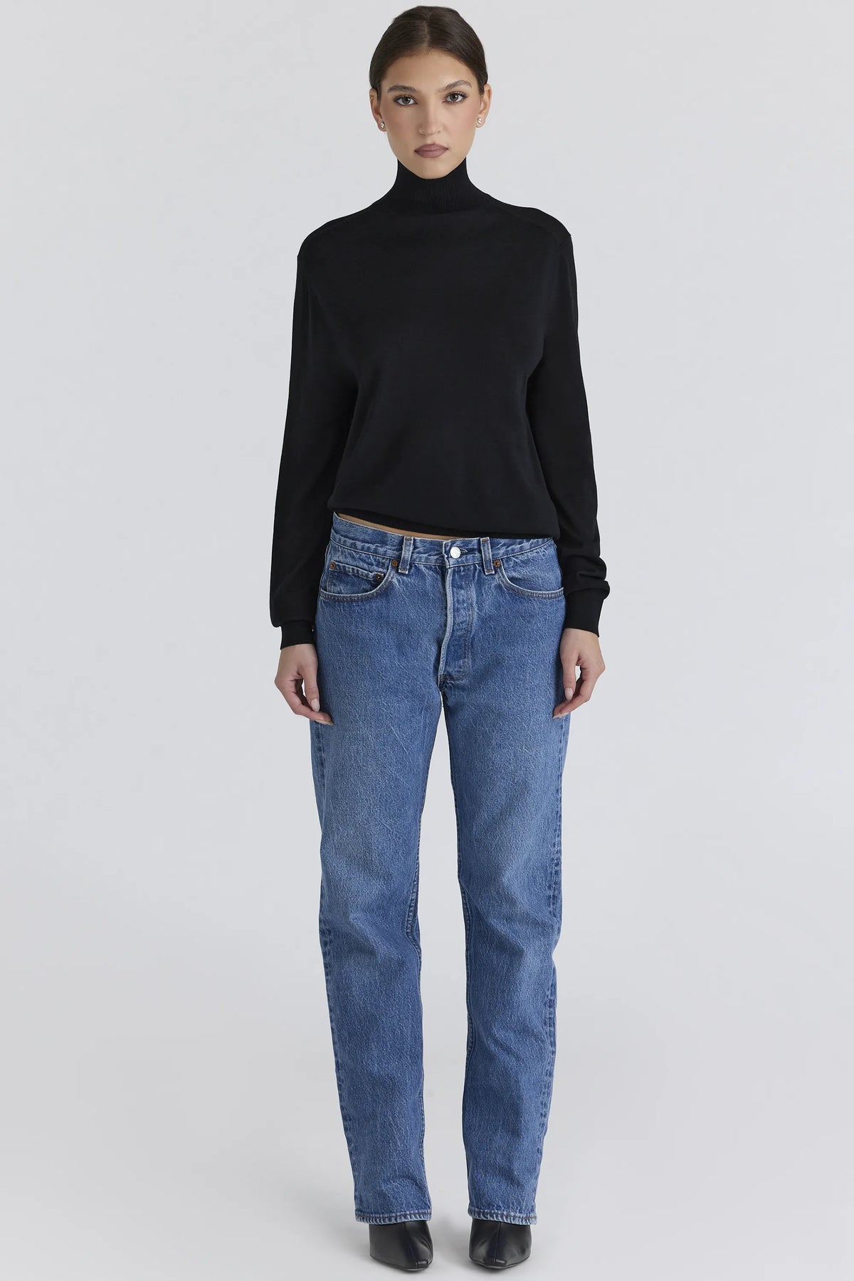 Angel Black Silk + Wool Roll Neck Sweater