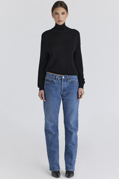 Angel Black Silk + Wool Roll Neck Sweater