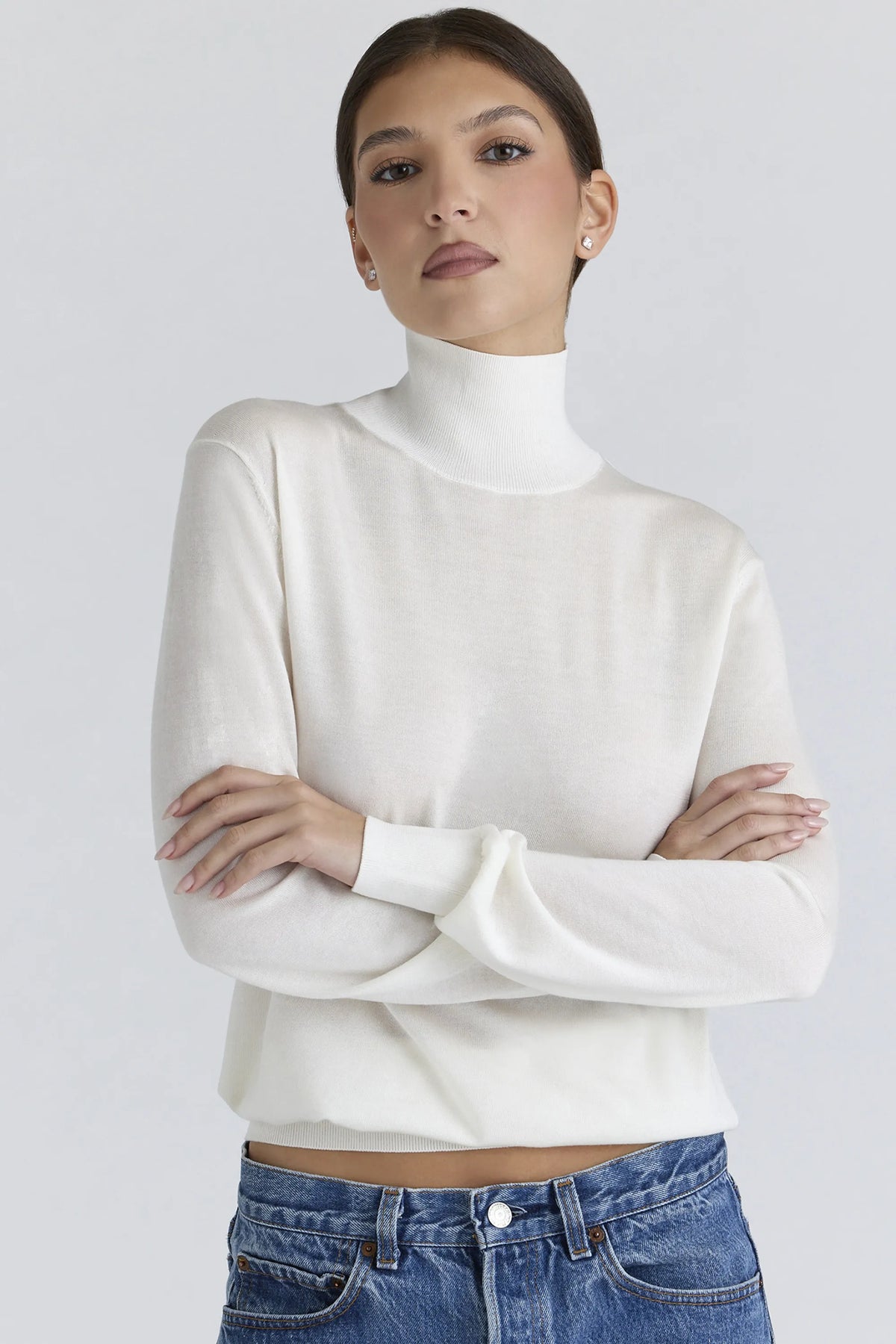 Angel Ivory Silk + Wool Roll Neck Sweater