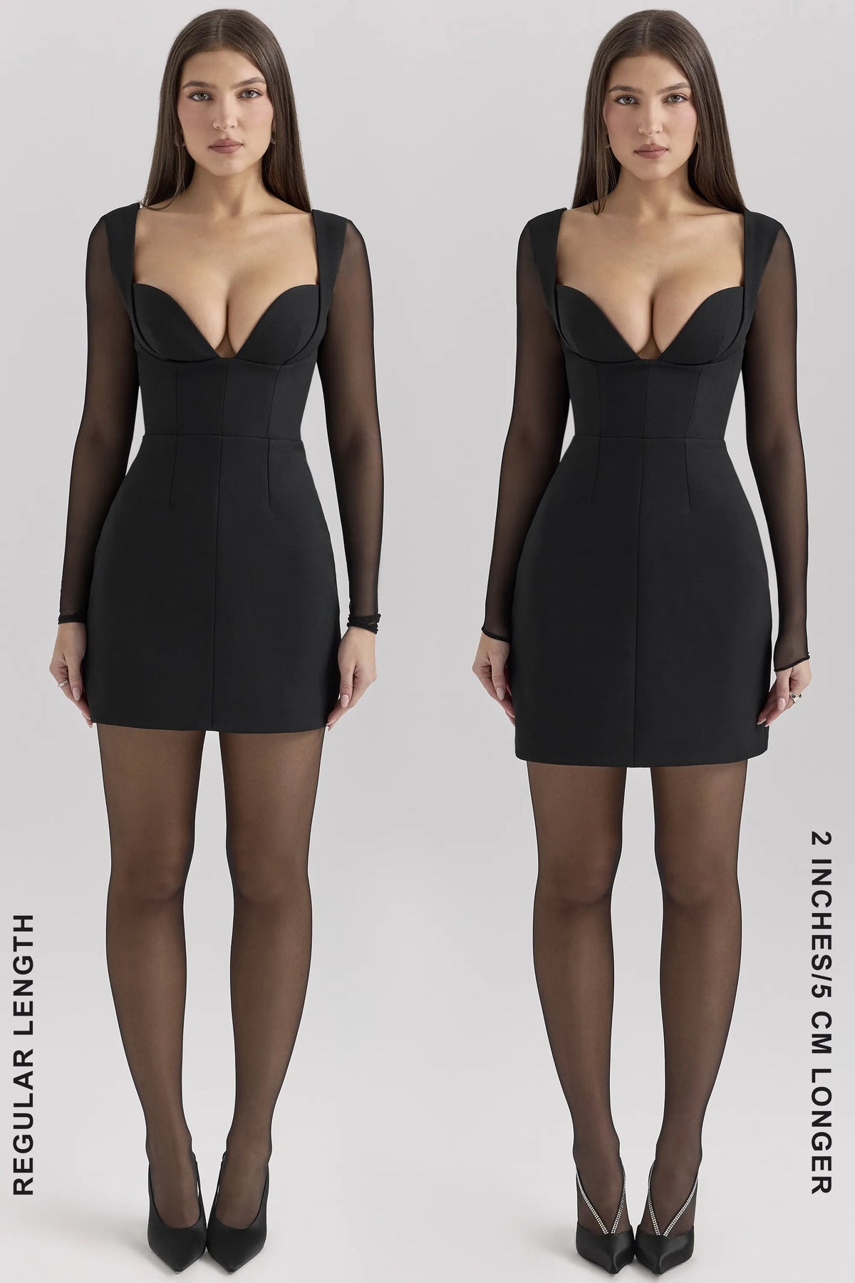 Angelie Black Stretch Crepe Plunge Mini Dress