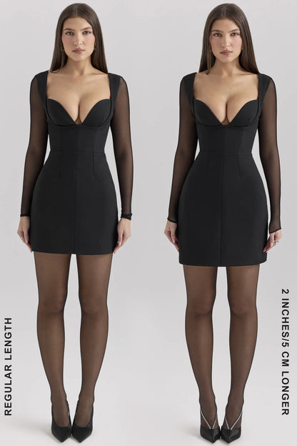 Angelie Black Stretch Crepe Plunge Mini Dress