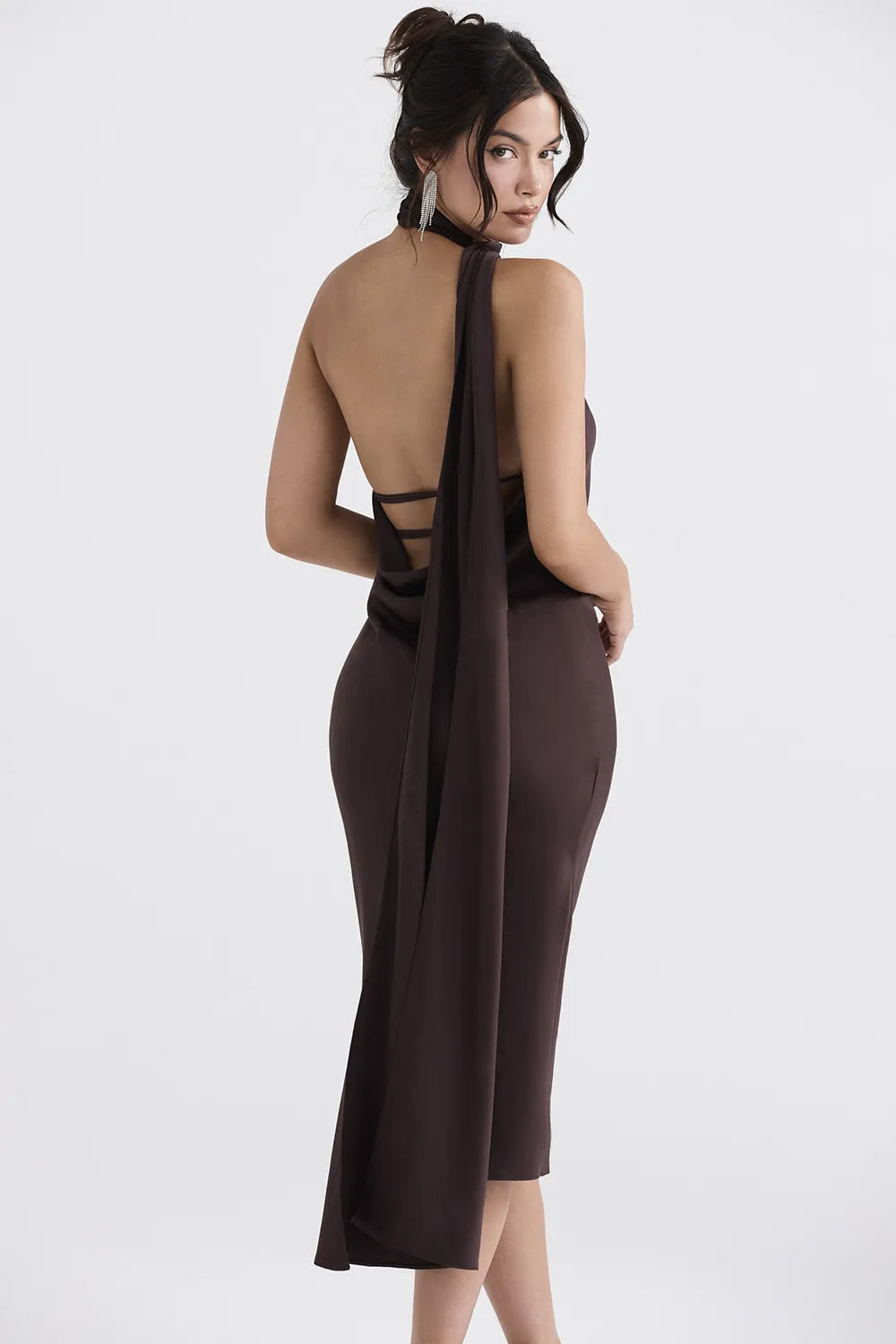 Angelina Chocolate Wrap Neck Midi Dress